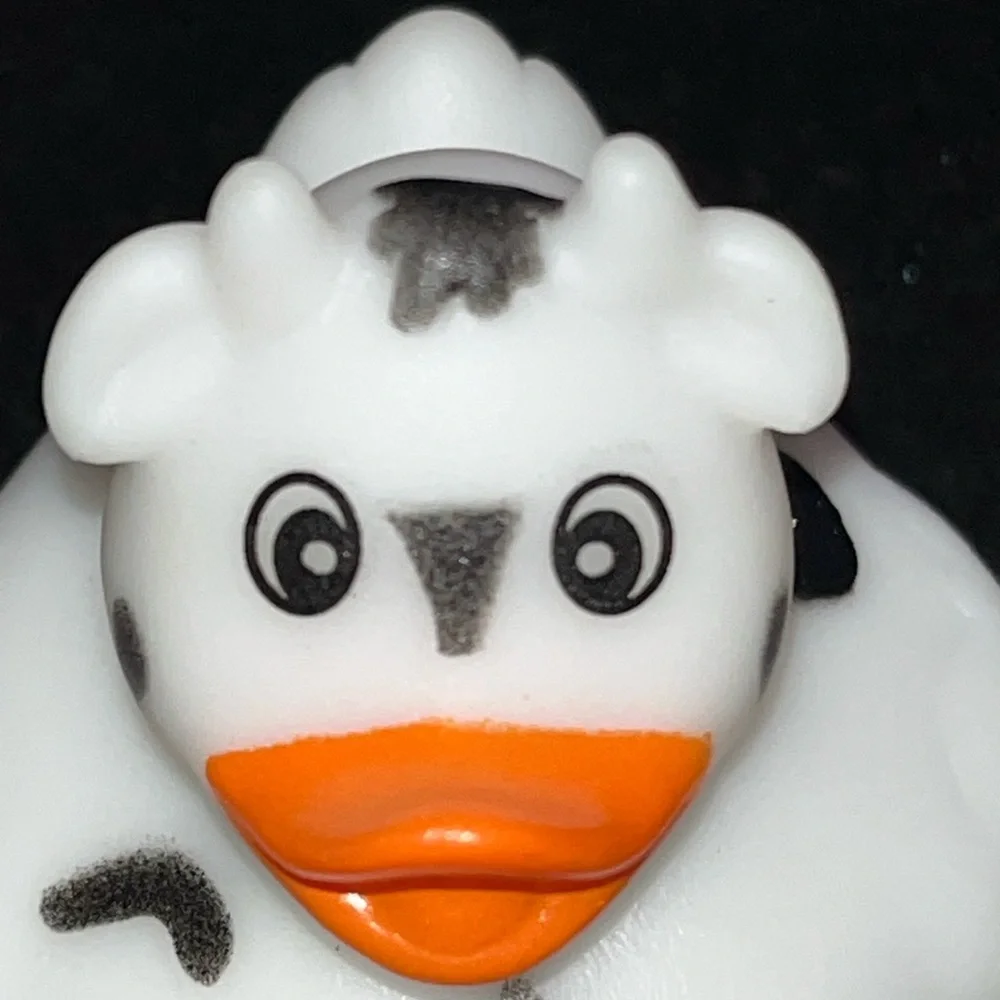 Cow Print Rubber Duck - White, Orange and Black